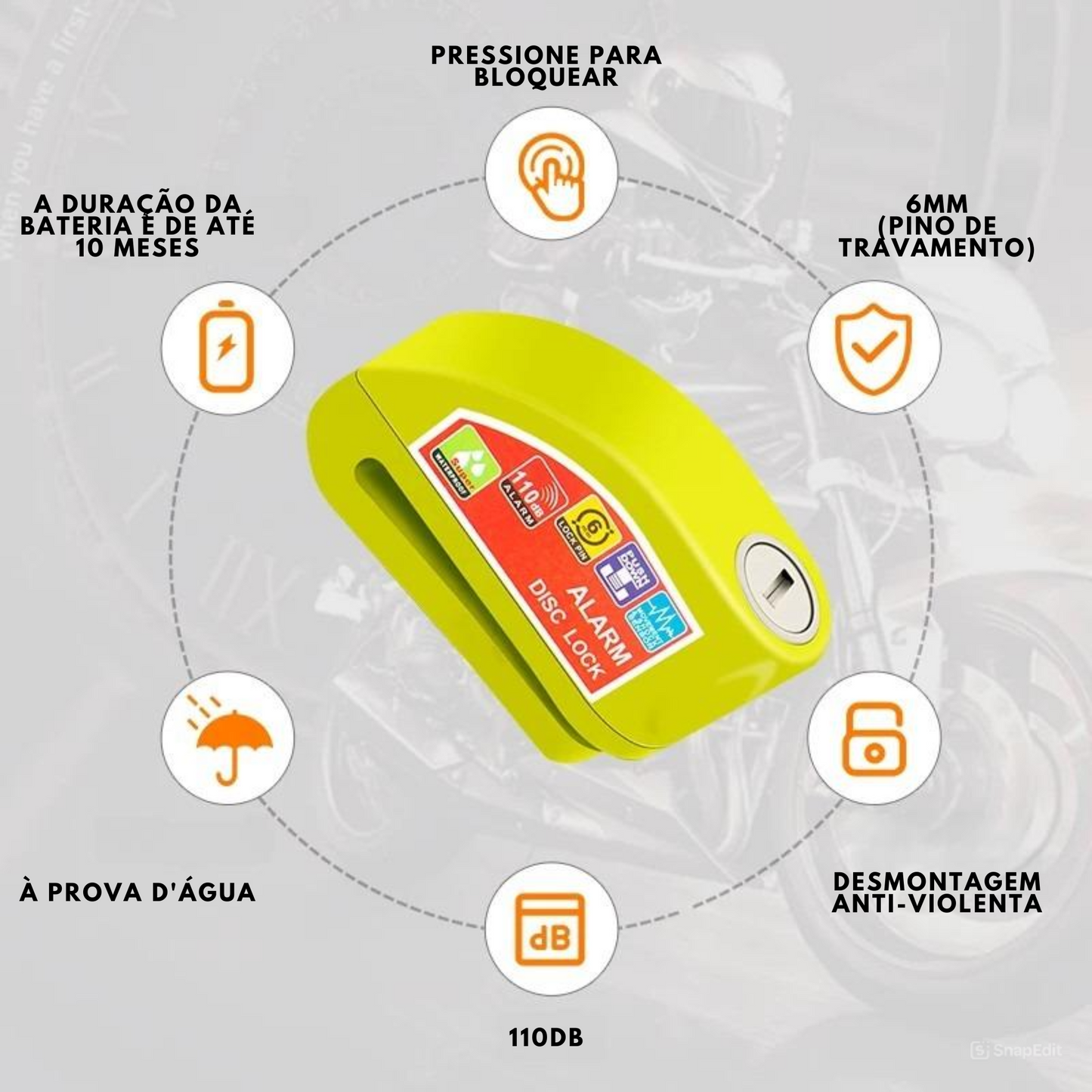 BrakeLock Pro - Trava de disco para Moto com alarme